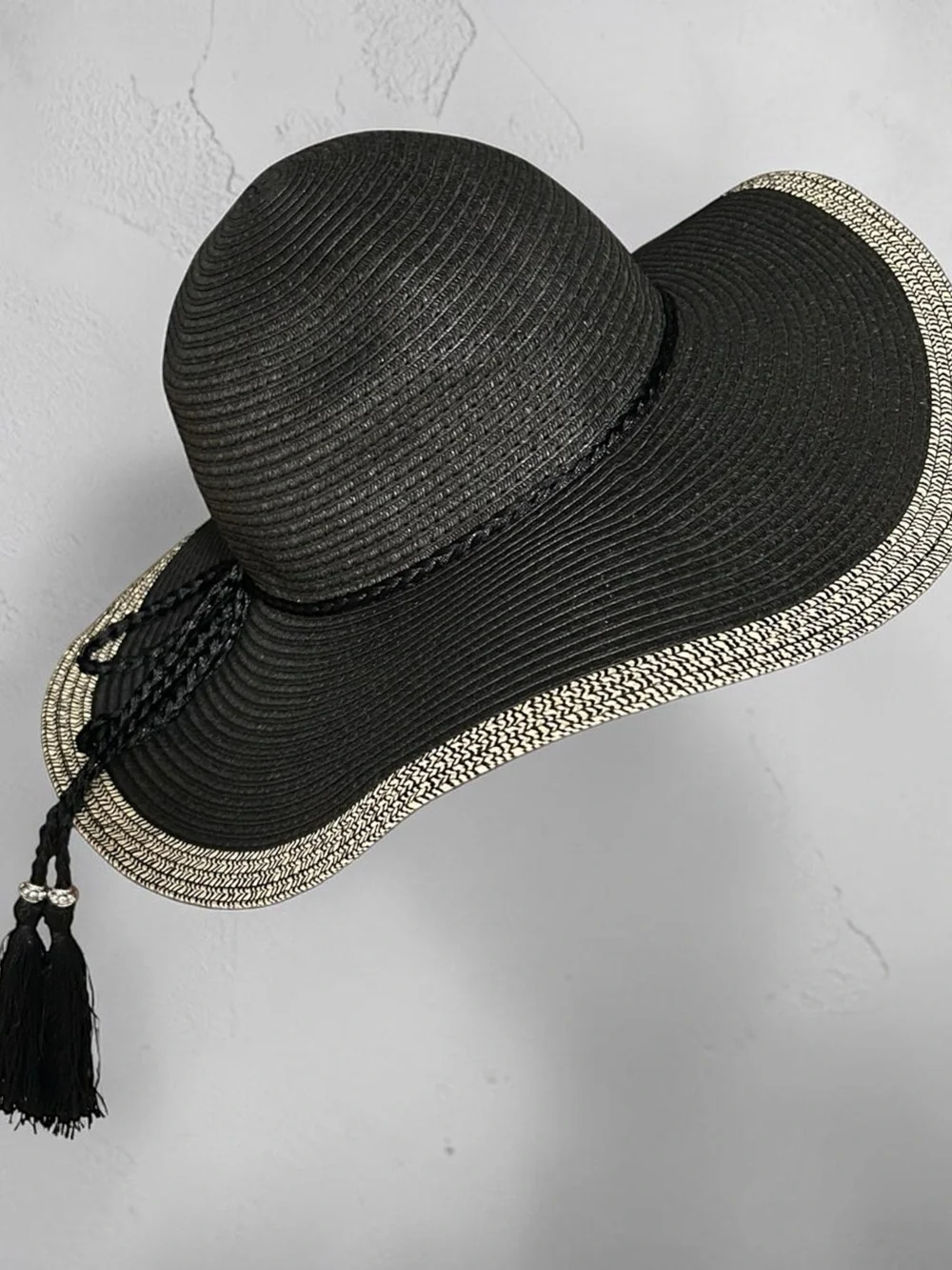 Wide-Brim Black Tassel Sun Hat Beach Vacation